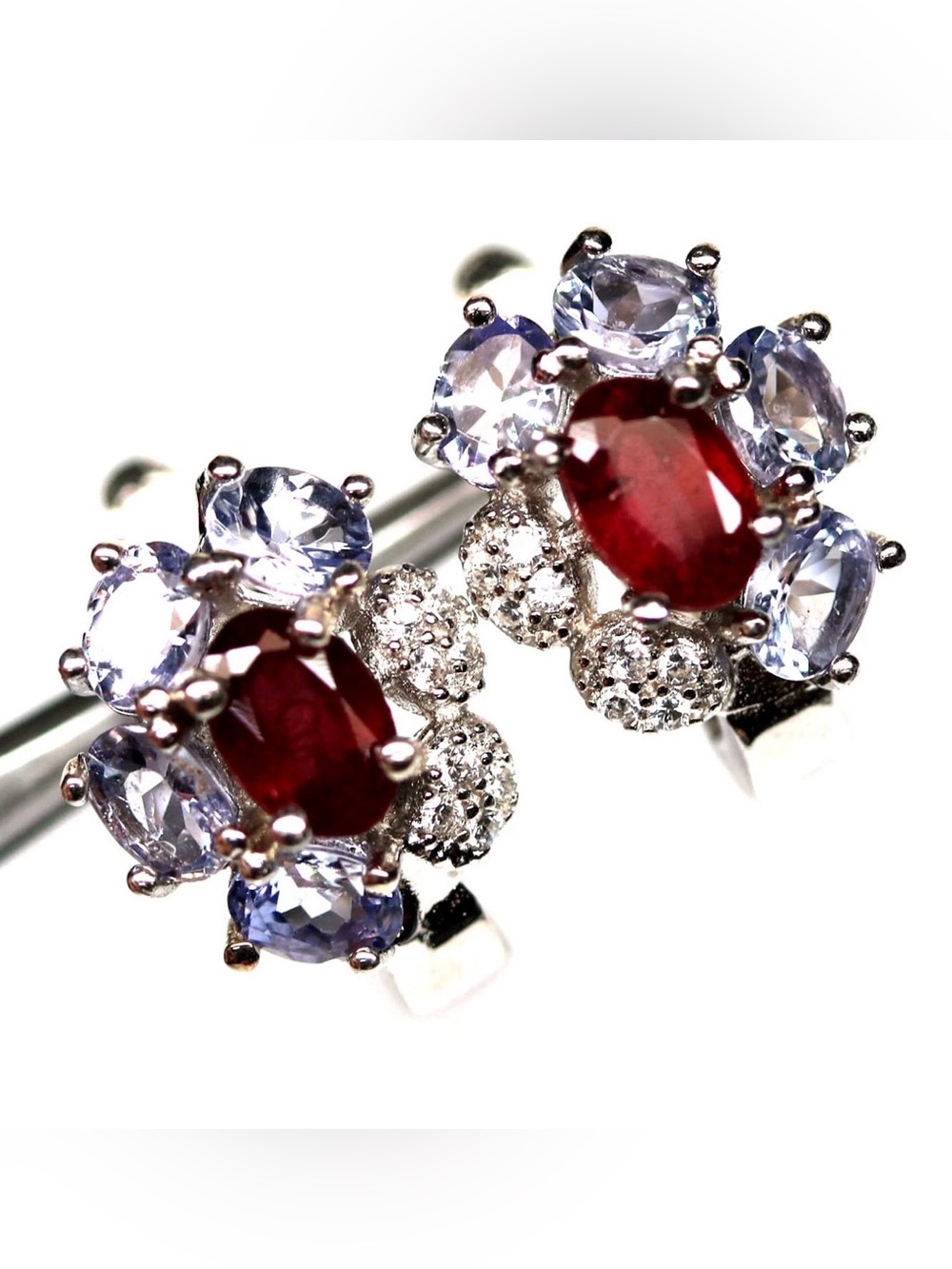 Stunning Natural Ruby & Blue Violet Tanzanite 925 Sterling Silver Earrings